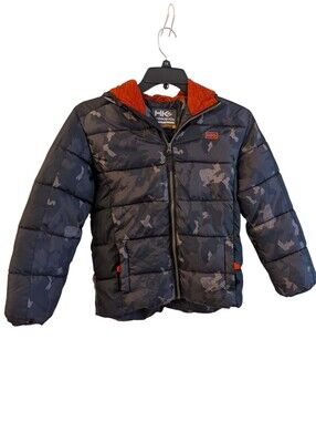 HK Kids' Grey/Black Camouflage Puffer Jacket with Black Lining